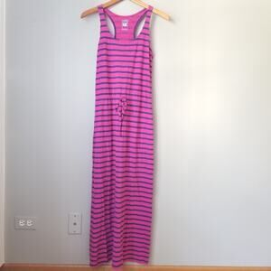 In the Mix Pink and Navy Blue Stripe Racerback Maxi Dress